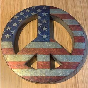 Rustic American flag peace sign wall art